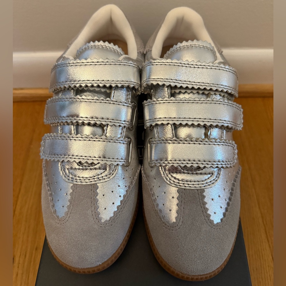 NEW Anthro Silver Velcro Sneakers